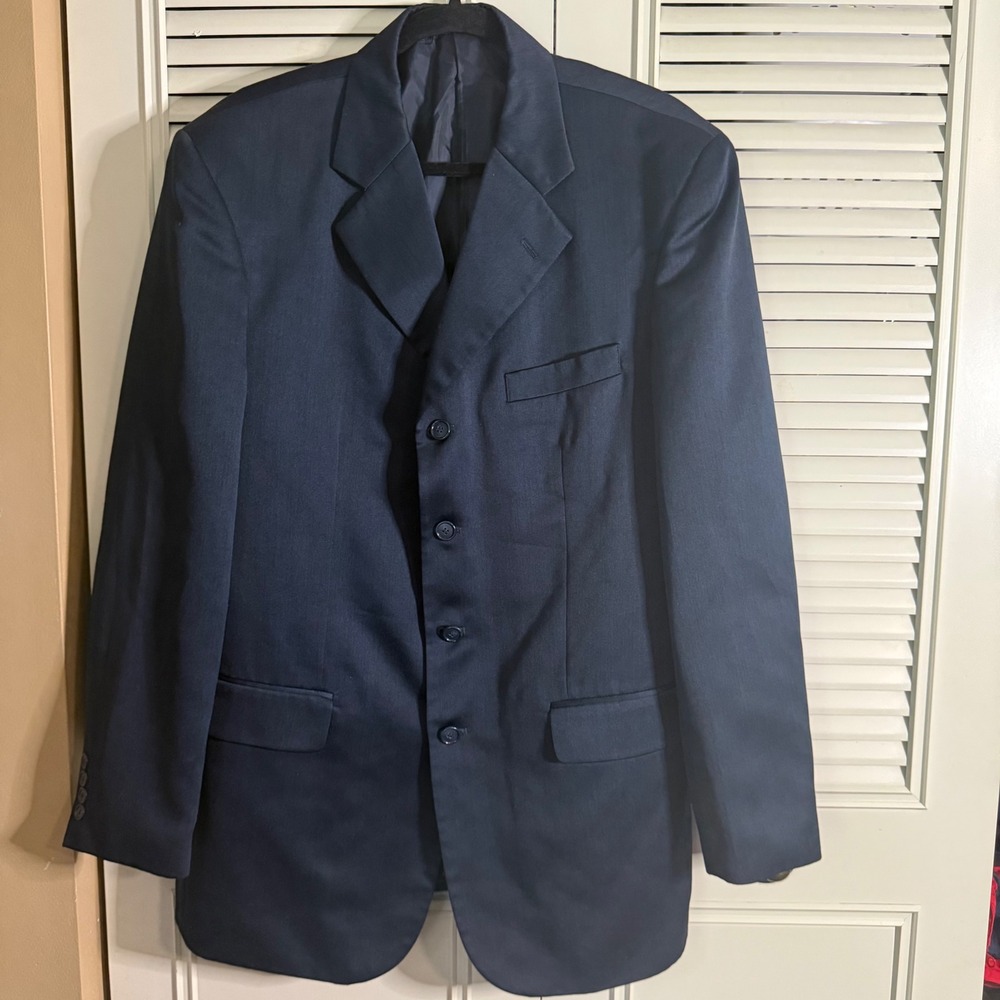 Vanetti Mens Navy Blue 4 Button Blazer Suit Jacket Size 40L Formal Professional